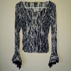 TRIXXI Black/Winter-White/Grey Tiger Print Long-Sleeved Top Women's S